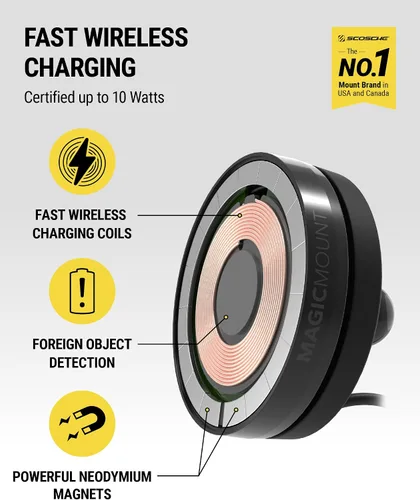 Miniatura 2 de Scosche MEMSQRWD MagicMount Elite - Soporte magnético de carga inalámbrica para el salpicadero/parabrisas del automóvil con cargador rápido USB-C