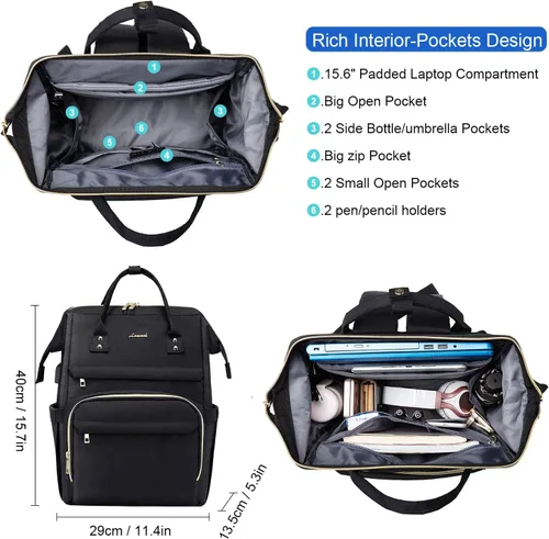 Miniatura 2 de LOVEVOOK Mochila para enfermera, mochila para laptop para mujer con estuche para estetoscopio y puerto de carga USB, mochilas de viaje antirrobo