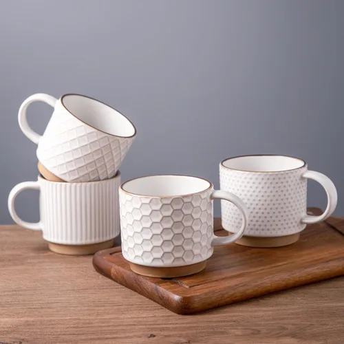 Miniatura 14 de GBhome Tazas de café apilables de 6 onzas, tazas de café de cerámica con patrones de textura para hombre, mujer, papá, mamá, juego de 4 tazas