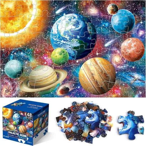 Rompecabezas de Piso Jumbo para Niños, 48 Piezas del Sistema Solar Planeta Rompecabezas Grandes para Niños Pequeños de 3-5 Años, Juguetes Educativos