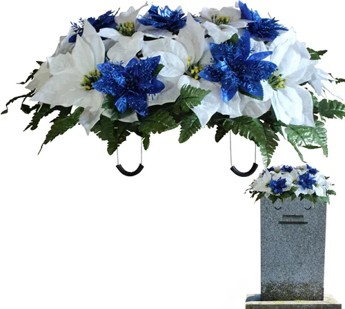 Flores de Navidad – Estela de cementerio al aire libre estilo silla de montar decoración de tumba, marca de compasión para decoración navideña azul