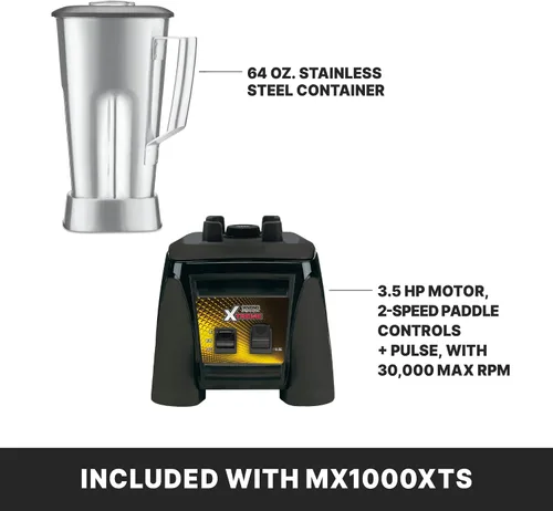 Miniatura 3 de Waring Licuadora comercial MX1000XTS de 3.5 HP con interruptores de paleta, función de pulso y un recipiente de acero inoxidable de 64 oz, 120V