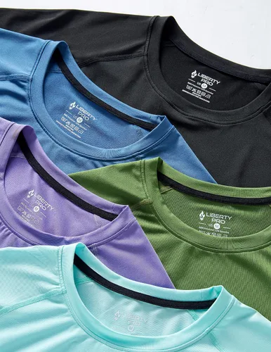 Miniatura 6 de Paquete de 5 camisetas de manga corta, con cuello redondo y de secado rápido para hombre, camisetas deportivas para correr, entrenar o ir al gimnasio