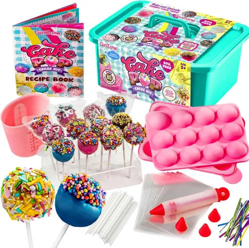 GirlZone Kit de Cake Pop Craze, juego de hornear para niños de 10 a 12 años con molde para tartas, soporte, bolsas de regalo y bolígrafo decorativo,