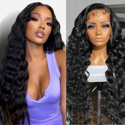 DULOVE Deep Wave Lace Front Wigs Human Hair HD Lace Wig Pre Plucked with Baby Hair Glueless Deep Curly Wig Human Hair for Black Women Natural Color