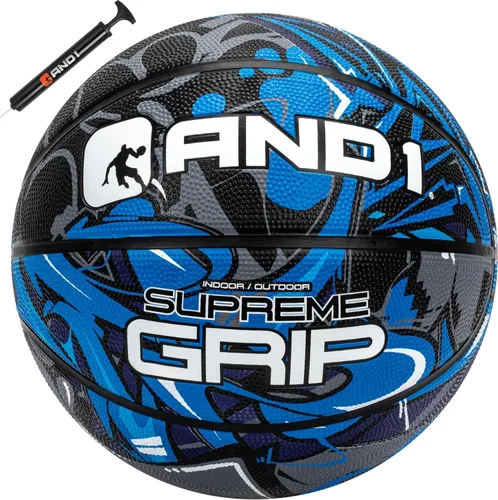 AND1 Supreme Grip - Pelota de baloncesto de goma de tamaño 7 (29.5 pulgadas) con construcción de canal profundo, pelota oficial de Streetball, hecha