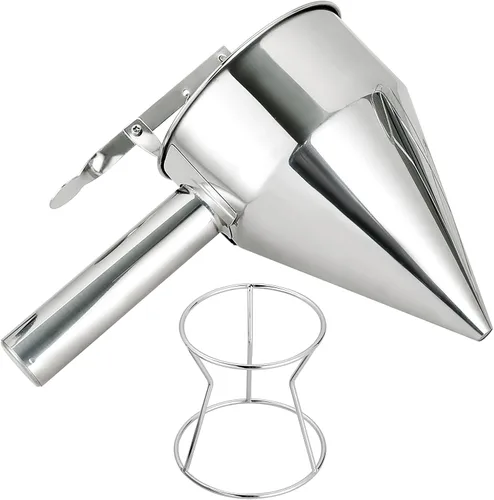 MAOPINER Dispensador de masa de panqueques de acero inoxidable de 20 onzas, dispensador de pastel de embudo de pistón con soporte, embudo de