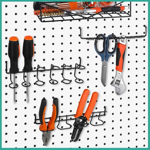Miniatura 6 de Coume 6 Piezas Soportes para Destornilladores de Tablero Perforado Organizador Soportes para Alicates de Tablero Perforado Acero Inoxidable Ganchos