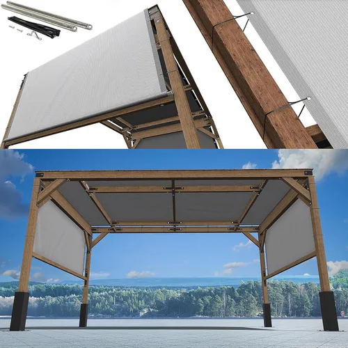ShadeMart Pergola - Toldo de 8 x 12 pies, color gris, cubierta de repuesto para exteriores, con ojales y varillas de acero inoxidable para patio,