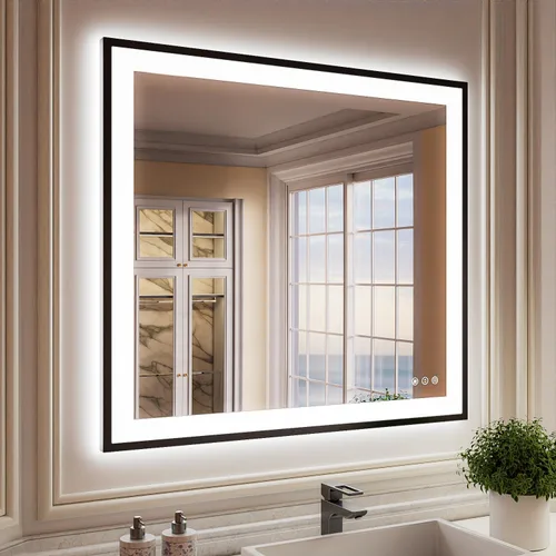 Miniatura 25 de ISKM Espejo LED con marco para baño de 40"x30", espejo de baño LED regulable con luces, antivaho, espejo iluminado frontal y retroiluminado de 3