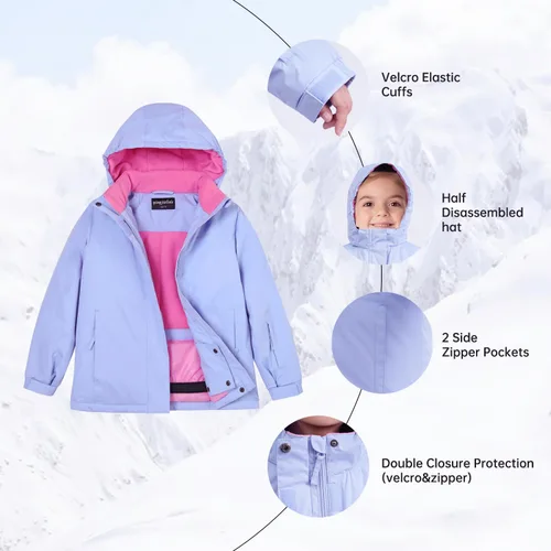 Miniatura 14 de Chaqueta de esquí impermeable para niñas, chaqueta de snowboard para exteriores, resistente al viento, con forro polar, abrigo de nieve cálido
