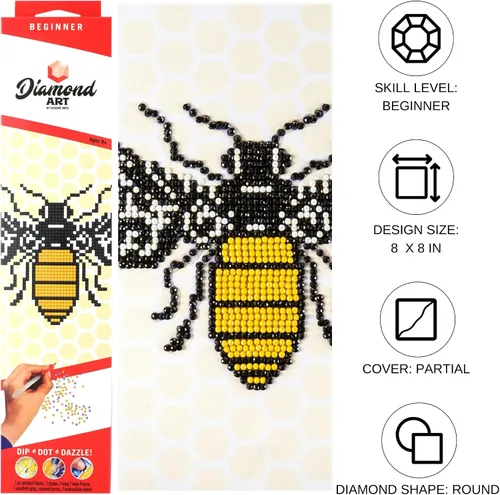 Miniatura 2 de DIAMOND ART BY LEISURE ARTS Kits de pintura de diamantes para adultos, abeja principiante de 8 x 8 pulgadas