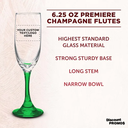 Miniatura 3 de DISCOUNT PROMOS Juego de 100 copas de champán personalizadas Premiere de 6.25 onzas, paquete a granel personalizado, elegante vaso para bodas