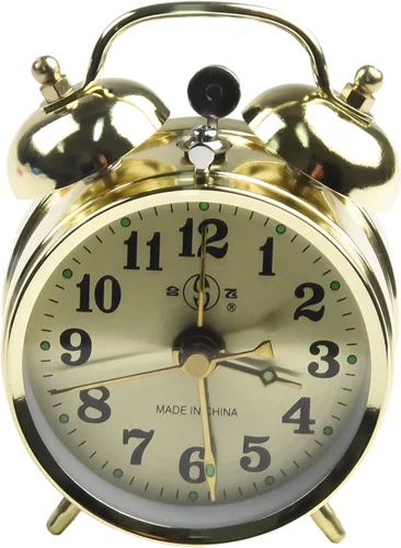 Reloj despertador de metal con doble campana, reloj despertador mecánico de doble campana, reloj de escritorio manual con herradura, vintage,