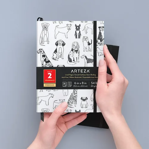 Miniatura 2 de ARTEZA Cuadernos de diario, juego de 2, 6 x 8 pulgadas, 96 hojas, diseño de perros y negro, cuadernos estéticos con papel rayado suave