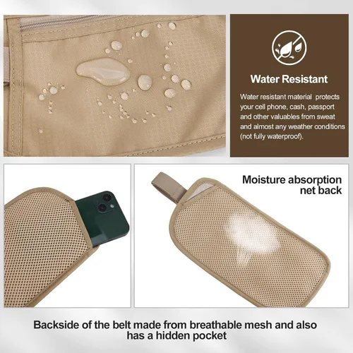 Miniatura 73 de DAITET Cinturón de dinero, soporte para pasaporte, cartera de viaje oculta segura con bloqueo RFID, riñonera encubierta (negro), Negro, Rfid