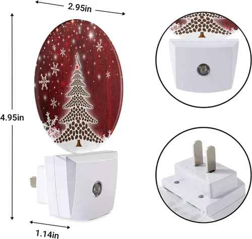 Miniatura 6 de EKOBLA Árbol de Navidad rojo de invierno, luz nocturna LED, luz nocturna de Navidad, copos de nieve, luces nocturnas enchufables a la pared