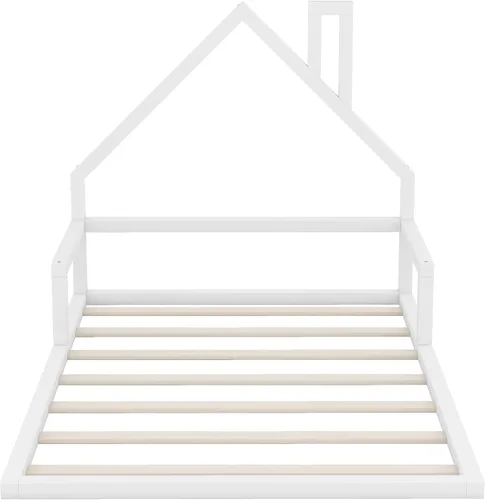 Miniatura 7 de Harper & Bright Designs Cama de suelo de tamaño matrimonial con cabecera en forma de casa, marco de cama Montessori, cama de plataforma, cama