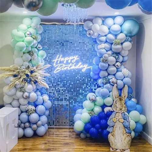Miniatura 2 de 12 paneles cuadrados de lentejuelas brillantes para pared color azul claro (Baby Blue) telón de fondo decorativo para fiestas de bodas