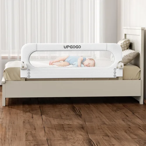 UPGOGO Barandilla plegable para cama de niños, barandilla de cama para bebé con sistema de seguridad de anclaje reforzado, se adapta a literas,