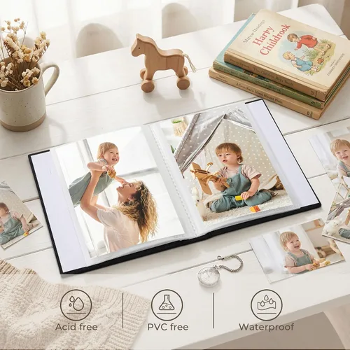 Miniatura 5 de Vienrose Álbum de fotos pequeño de 4 x 6 pulgadas, paquete de 2 mini libros de fotos con cubierta de lino, 26 páginas con capacidad para 52 Negro