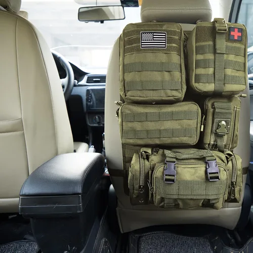 Miniatura 5 de Bolsa organizadora táctica universal para respaldo de asiento de automóvil, organizadores tácticos Molle para vehículos, panel de organizadores
