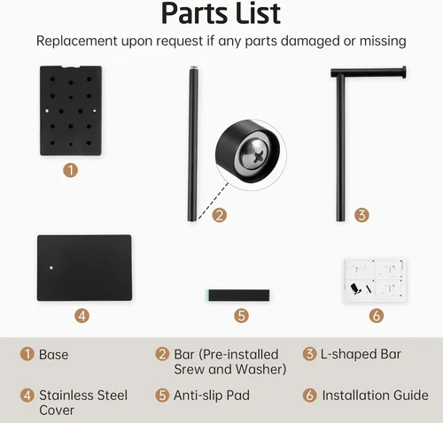 Miniatura 9 de KES Soporte de papel higiénico de 26.2 pulgadas para baño, soporte de papel higiénico de pie libre SUS304 de acero inoxidable negro mate