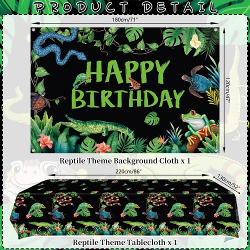 Miniatura 3 de KEFAN Decoraciones de fiesta de reptiles, lagartos de vida silvestre, serpientes, cocodrilos, suministros de vajilla para fiesta, incluyendo Fondo