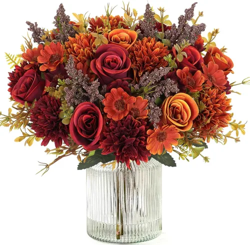 Miniatura 12 de Dremisland Fake Flower Bouquets,2 Packs Silk Rose Daisy Bouquet Artificial Flower Arrangement Realistic Rose Bouquets for Centerpiece Table Wedding