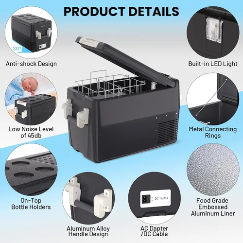 Miniatura 7 de TROPOW Refrigerador de 12 voltios, enfriador eléctrico portátil de 32QT (30L), congelador portátil de 12V/24V DC 110-240V AC, refrigerador de 12V