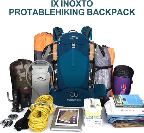 Miniatura 5 de IX INOXTO Mochila de Senderismo, Mochila de Día de Senderismo Impermeable con Vejiga de Agua de 3L y Cubierta para la Lluvia, Mochila Ligera de Azul