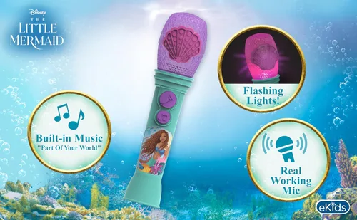 Miniatura 2 de eKids Disney - Micrófono de juguete de La Sirenita para niños con música integrada y luces intermitentes, diseñado para los fanáticos