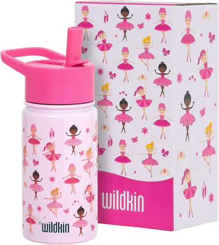 Wildkin Kids - Botella de agua de acero inoxidable de 14 onzas para niños – Sin BPA, a prueba de fugas, aislada, fácil de limpiar - Ballerina