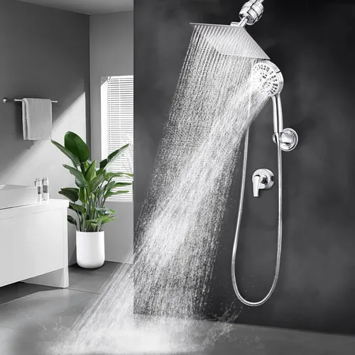 Miniatura 6 de Cabezal de ducha de doble filtro de 10 pulgadas, rociador de mano de 20 etapas, filtro de agua desviador de 79 pulgadas, combo de manguera