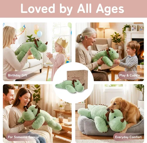 Miniatura 5 de Niuniu Daddy - Peluche con peso de dinosaurio verde de 24 pulgadas, almohada corporal grande para bebés, niñas o niños, juguete de felpa como regalo