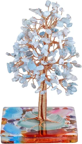 Miniatura 3 de Rockcloud Árbol de cristal curativo natural de aguamarina para oficina en casa, árbol envuelto en cobre, bonsái, Feng Shui, árbol de dinero
