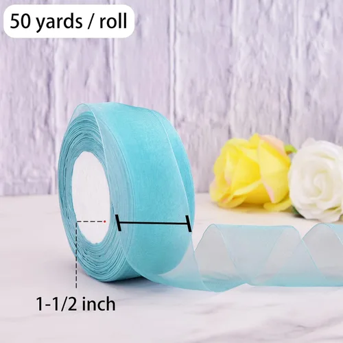 Miniatura 3 de Hapeper Cinta de organza transparente de 1-1/2 pulgadas, 50 yardas/rollo (Azul Lago)