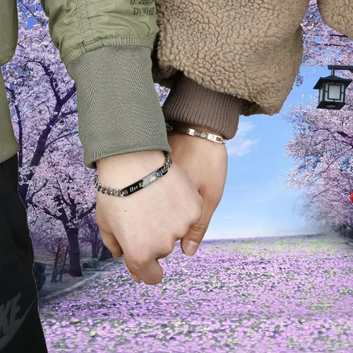 Miniatura 8 de FIBO STEEL Juego de 4 pulseras para parejas para hombres y mujeres, para él y ella, con corona, reina, pulseras de cuentas de 0.315 in, Acero