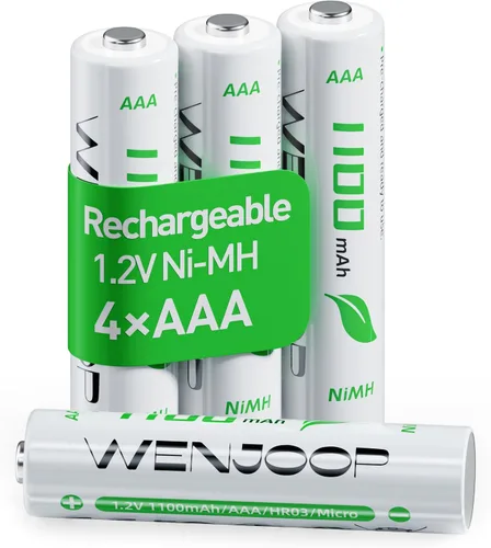 Paquete de 4 baterías AAA recargables – 1100 mAh 1.2 V NiMH de alta capacidad, baja autodescarga triple A baterías para juguetes, mandos a