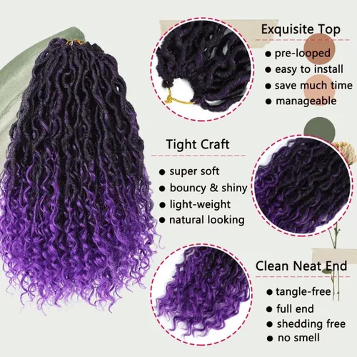 Miniatura 3 de River Locs Cabello de Crochet para Mujeres Negras - Boho Goddess Locs Grochet Hair, Boho Hippie Loc (18" 6 Paquetes T1B/púrpura#)