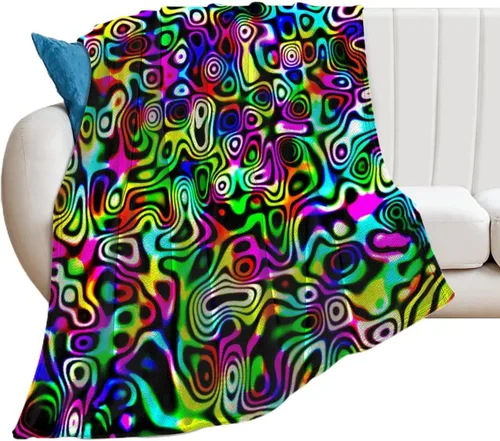 Manta circular colorida, manta decorativa de arte abstracto para sofá, cama, dormitorio, manta de arte súper suave para niños y niñas, 50 x 40