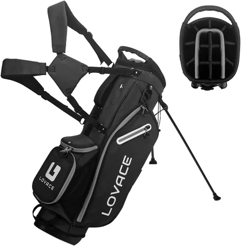 Bolsa de golf con soporte de 14 divisiones, bolsa de golf ligera con soporte para hombres y mujeres Negro