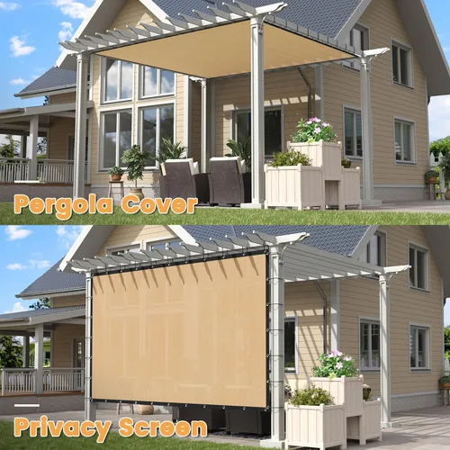 Miniatura 6 de VICLLAX - Toldo de tela con ojales, pantalla de privacidad para el patio, jardín o pérgola, cubierta de 12 x 12 pies, trigo