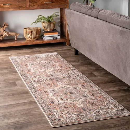 NuLOOM - Alfombra con diseño de medallón, con flecos, modelo Ethel Harriet Marrón Claro