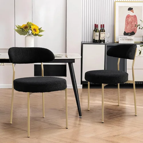 Miniatura 9 de Modern Boucle - Juego de 2 sillas de comedor con respaldo redondo tapizado de lana de cordero y patas de metal para comedor, cocina, restaurante