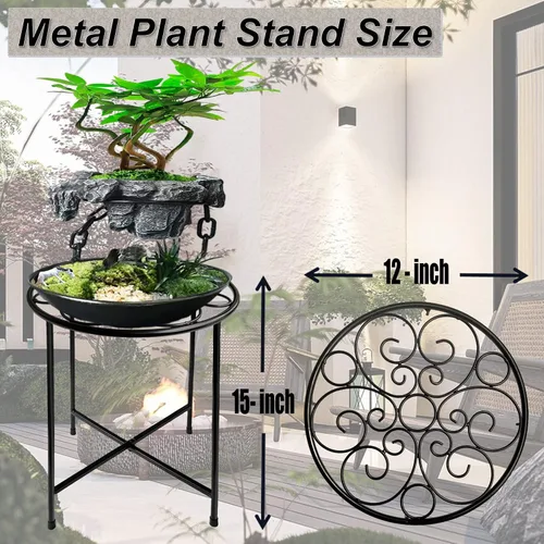 Miniatura 7 de Juego de 1 soporte para plantas para interiores y exteriores de 15 pulgadas de alto, diseño retro, con revestimiento de metal redondo a prueba