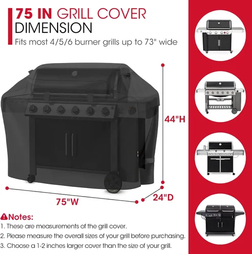 Miniatura 2 de UNICOOK Cubierta impermeable para parrilla de gas de barbacoa de alta resistencia, cubierta de barbacoa XXL de 75 pulgadas, resistente a