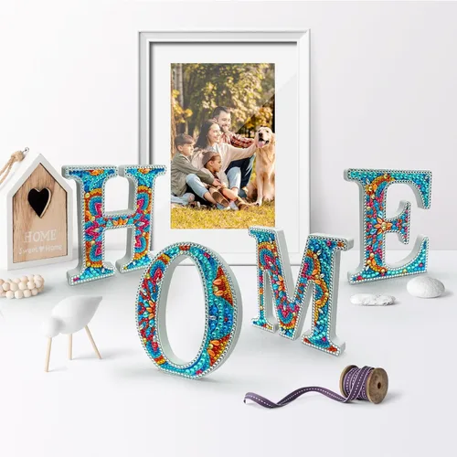 Miniatura 5 de YOYA Letras de Artesanía de Madera con Arte de Diamantes 5D de 6 Pulgadas para Decoración de Pared, Kits de Arte de Diamantes de Letras de A