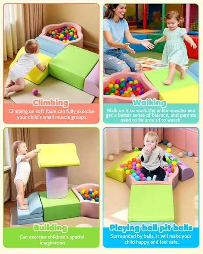 Miniatura 5 de Markdang Juego suave, bloques de escalada de espuma para bebés con parte inferior de partículas antideslizantes y conectores de velcro para niños