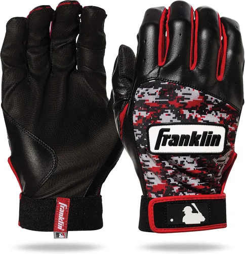 Guantes de bateo juveniles Franklin Sports MLB - Digitek Camo Béisbol + Sóftbol - Piel premium - Muchas tallas + colores - Juveniles Gris/Rojo